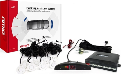 Attēls no AMiO Zestaw czujników parkowania cofania led 8 sensorów biae