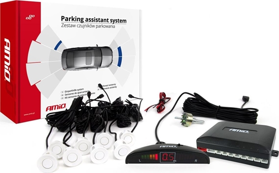 Picture of AMiO Zestaw czujników parkowania cofania led 8 sensorów biae