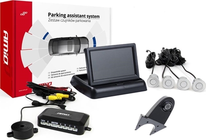 Изображение AMiO Zestaw czujników parkowania tft02 4,3" z kamer hd-502-ir 4 sensory srebrne