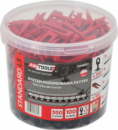 Изображение AWTools AWTOOLS SYSTEM POZIOMOWANIA PYTEK STANDARD 1,0mm - 7-15mm - KLIPS 300szt. + KLIN 100szt. AW30371