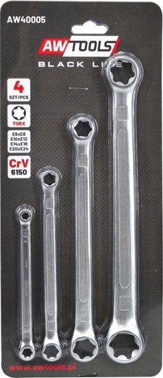 Изображение AWTools AWTOOLS ZESTAW KLUCZY OCZKOWYCH TORX E6-E24 - 4 CZCI