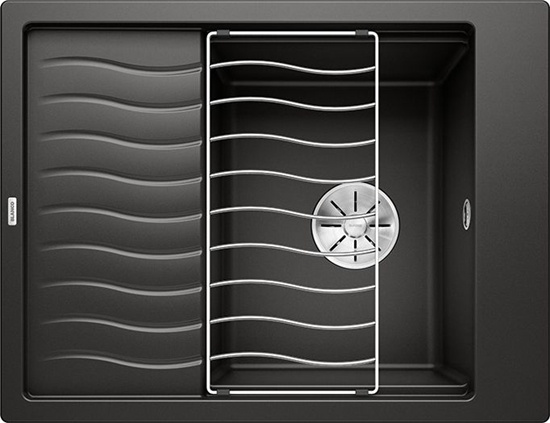 Изображение Zlewozmywak Blanco Elon 45 S Silgranit czarny z korkiem InFino, kratka ociekowa (525880)
