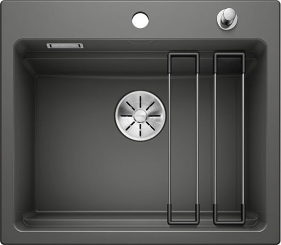 Изображение Zlewozmywak Blanco Etagon 6 Ceramika PuraPlus bazalt z korkiem automatycznym InFino, szyny (525161)