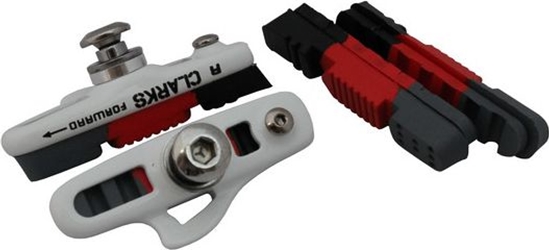 Изображение Clarks Klocki hamulcowe CLARK'S CPS240 SZOSA (Shimano, Campagnolo, Warunki Suche i Mokre, Biaa estetyczna obudowa) 55mm czarno-czerwone-szare + 2x dodatkowe wkadki