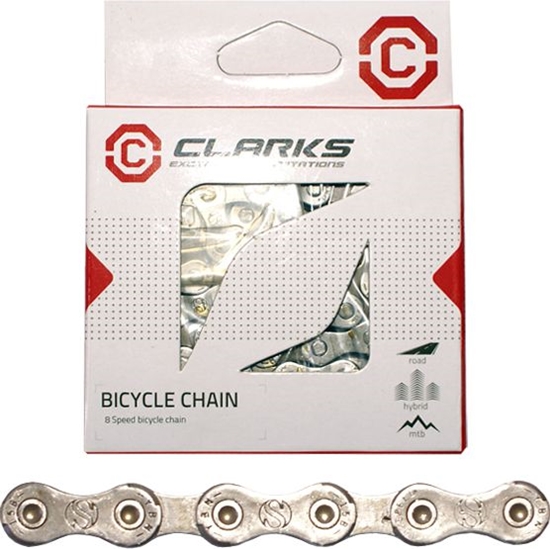 Изображение Clarks acuch rowerowy YBN C8 SHIMANO CAMPAGNOLO SRAM (8 Biegów, CP 1/2"x3/32", 116 ogniw, 7.1mm, spinka do acucha) Standard srebrny