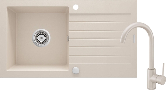 Изображение Zlewozmywak Deante Deante Zorba Komplet  granitowy 1-komorowy z ociekaczem + bateria owa stojca