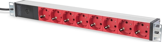 Picture of Digitus aluminum outlet strip with pre-fuse, 8 safety outlets, 2 m supply IEC C14 plug