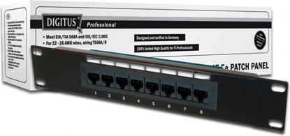 Attēls no Digitus Patch panel 10'' 1U 8x RJ-45 kat. 5e UTP LSA (DN-91508U)