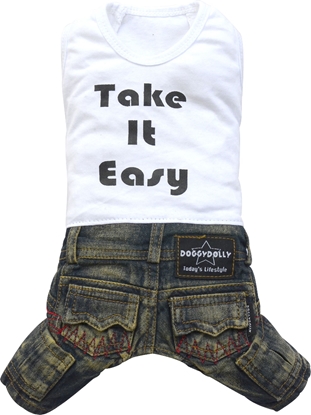 Изображение DoggyDolly Komplet jeans z t-shirtem, biały,S 23-25cm/36-38cm