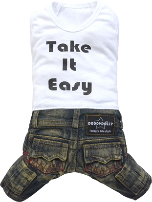 Изображение DoggyDolly Komplet jeans z t-shirtem, biay,S 23-25cm/36-38cm
