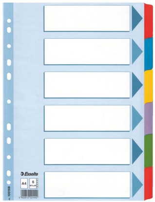 Attēls no Esselte PRZEKADKI KOLOROWE KARTONOWE ESSELTE KARTA OPISOWA MYLAR A4 6 KART (100168)