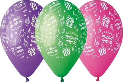 Attēls no GMR Balony pastelowe mix kolorów W Dniu Urodzin - 30 cm - 5 szt. uniwersalny
