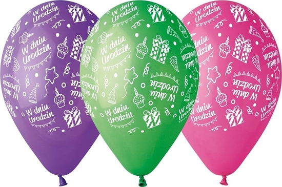 Изображение GMR Balony pastelowe mix kolorów W Dniu Urodzin - 30 cm - 5 szt. uniwersalny