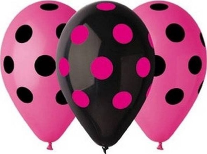 Picture of GMR Balony pastelowe różowe i czarne grochy - 30 cm - 5 szt. uniwersalny