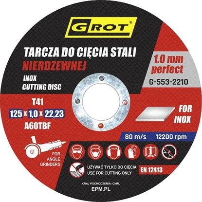 Изображение Grot TARCZA PASKA INOX T1A 125*1.0*22 KOMPLET 10 SZTUK