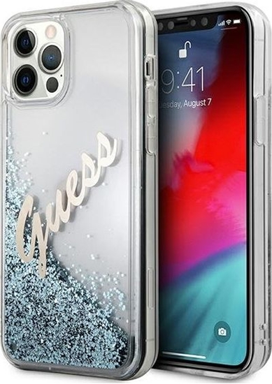 Picture of Guess Etui Guess GUHCP12LGLVSBL Apple iPhone 12 Pro Max niebieski/blue hardcase Glitter Vintage Script