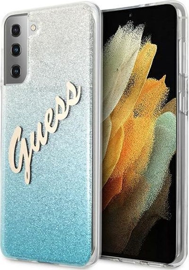 Picture of Guess Etui Guess GUHCS21MPCUGLSBL Samsung Galaxy S21+ Plus niebieski/blue hardcase Glitter Gradient Script