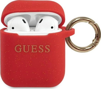 Изображение Guess Etui ochronne GUACCSILGLRE Silicone Glitter do AirPods 1/2 czerwone