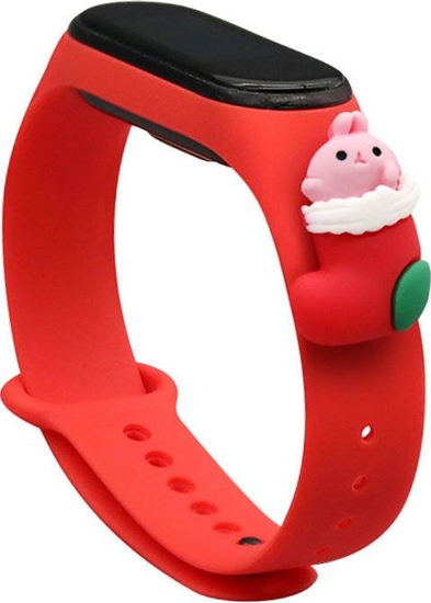 Изображение Hurtel Strap Xmas opaska do Xiaomi Mi Band 4 / Mi Band 3 witeczny silikonowy pasek bransoletka czerwony (mikoaj 1)
