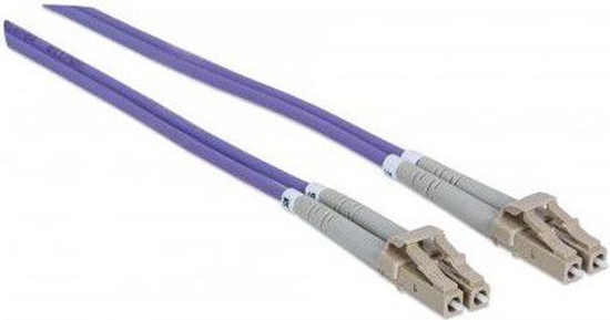 Picture of Intellinet Fiber Optic Patch Cable, OM4, LC/LC, 3m, Violet, Duplex, Multimode, 50/125 µm, LSZH, Fibre, Lifetime Warranty, Polybag