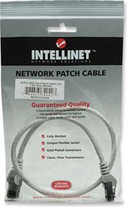 Изображение Intellinet Network Patch Cable, Cat6, 0.5m, Grey, CCA, U/UTP, PVC, RJ45, Gold Plated Contacts, Snagless, Booted, Lifetime Warranty, Polybag