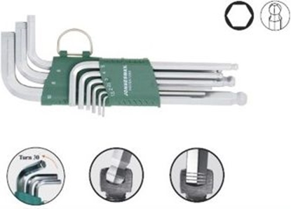 Изображение Jonnesway Zestaw kluczy imbusowych hex typ L 1,5-10mm z kulk 9szt. (H05SA109S)