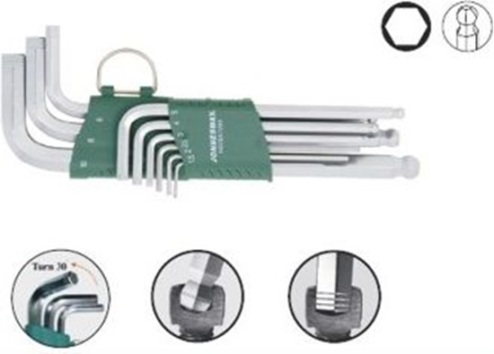 Изображение Jonnesway Zestaw kluczy imbusowych hex typ L 1,5-10mm z kulk 9szt. (H05SA109S)