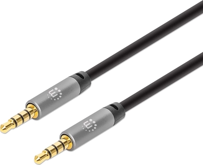 Picture of Manhattan Stereo Audio 3.5mm Cable, 1m, Male/Male, Slim Design, Black/Silver, Premium with 24 karat gold plated contacts and pure oxygen-free copper (OFC) wire, Lifetime Warranty, Polybag