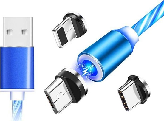Изображение Kabel USB Aptel USB-A - USB-C + microUSB + Lightning Niebieski (4349-uniw)