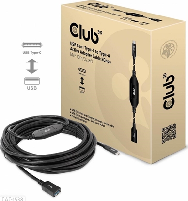 Изображение Kabel USB Club 3D USB-A - USB-C 10 m Czarny (CAC-1538)