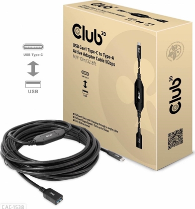 Attēls no Kabel USB Club 3D USB-A - USB-C 10 m Czarny (CAC-1538)