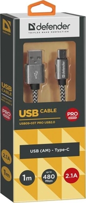 Изображение Kabel USB Defender USB-A - USB-C 1 m Czarny Biay (87815)
