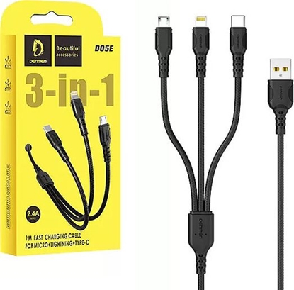 Picture of Kabel USB Denmen USB-A - USB-C + microUSB + Lightning 1 m Czarny (29360)