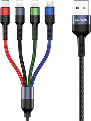 Изображение Kabel USB Usams USB-A - USB-C + microUSB + 2x Lightning 0.35 m Czarny (63754-uniw)