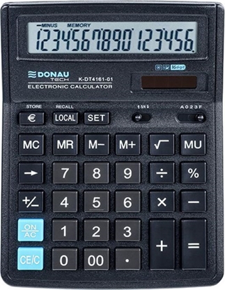 Attēls no Kalkulator Donau Kalkulator biurowy DONAU TECH, 16-cyfr. wyświetlacz, wym. 199x153x31 mm, czarny