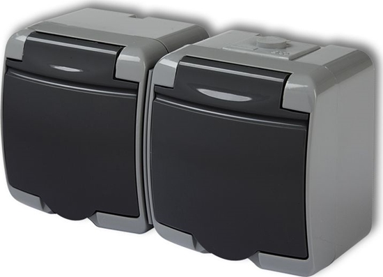 Picture of Karlik JUNIOR Gniazdo podwójne z/u (klapka grafitowa) popielaty / grafitowy 30GHE-2p