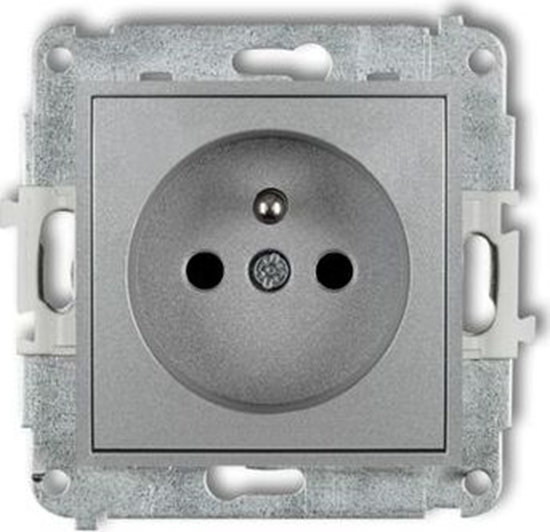 Picture of Karlik MINI Gniazdo pojedyncze z/u z przesonami srebrny metalik 7MGP-1zp