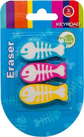 Picture of Keyroad Gumka Uniwersalna Keyroad Ryba, 3Szt., Blister, Mix Kolorów