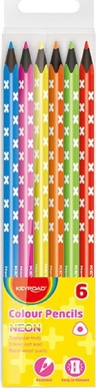 Изображение Keyroad Kredki Oówkowe Keyroad, Trójktne, Czarne Drewno, Neon, 6Szt., Zawieszka, Mix Kolorów