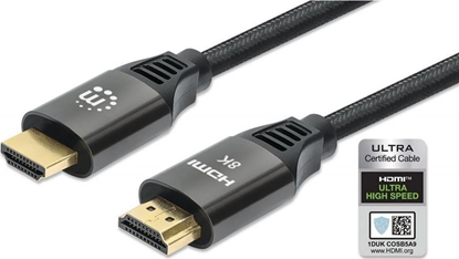Attēls no Manhattan HDMI Cable with Ethernet, 8K@60Hz (Ultra High Speed), 1m (Braided), Male to Male, Black, 4K@120Hz, Ultra HD 4k x 2k, Fully Shielded, Gold Plated Contacts, Lifetime Warranty, Polybag
