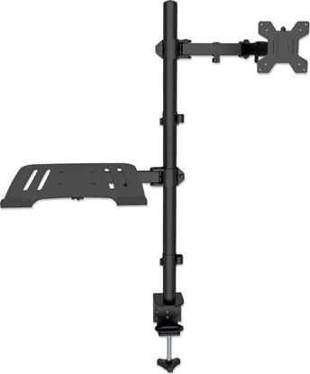 Picture of Manhattan TV & Monitor & Laptop Combo Mount, Desk, Full Motion, 1 screen, Screen Sizes: 10-27", Laptop up to 17", Black, Clamp Assembly, VESA 75x75 to 100x100mm, Max 8kg, Lifetime Warranty