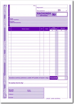Изображение Michalczyk & Prokop Druk Rachunek dla zwolnionych z VAT, pion, 1+1kopia, 80kart., M&P A5 (38K029B)