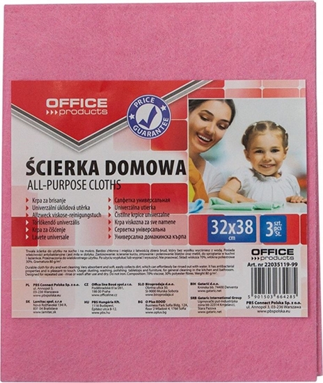 Picture of Office Products cierka domowa OFFICE PRODUCTS, wiskoza 70%, gr. 80g/mkg, 32x38cm, 3szt., mix kolorów