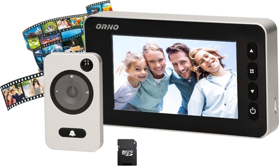 Picture of Orno Elektroniczny wizjer do drzwi 4,7" z funkcj nagrywania na kart Micro SD, czujnikiem ruchu i menu w 9 jzykach, bateryjny