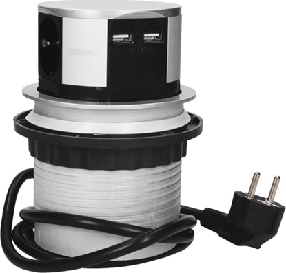 Изображение Orno Gniazdo meblowe ?10cm wysuwane z blatu z adowark USB i przewodem 1,5m, 3x2P+Z, 2xUSB, wersja schuko