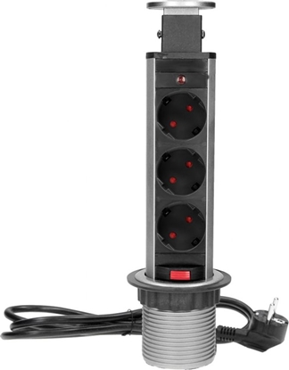 Attēls no Orno Gniazdo meblowe ?6cm wysuwane z blatu z blokad i przewodem 1,8m, 3x2P+Z (Schuko)