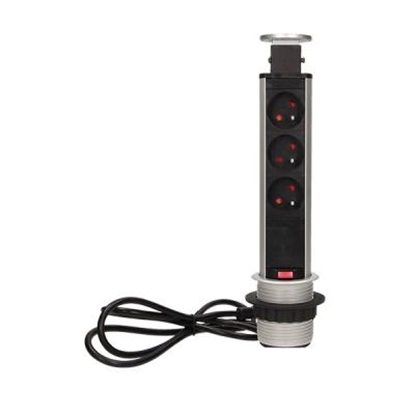 Picture of Orno Gniazdo meblowe, 3x250V AC wysuwane z blatu z blokad i przewodem 1,8m srebrne