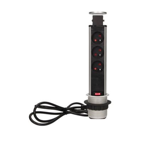 Picture of Orno Gniazdo meblowe, 3x250V AC wysuwane z blatu z blokad i przewodem 1,8m srebrne