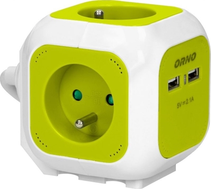 Picture of Orno Przeduacz Kostka 4-krotny z adowark 2xUSB 1,4m limonkowy