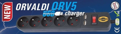 Attēls no ORVALDI ORV5 3m z USB/1A Power strip 10A